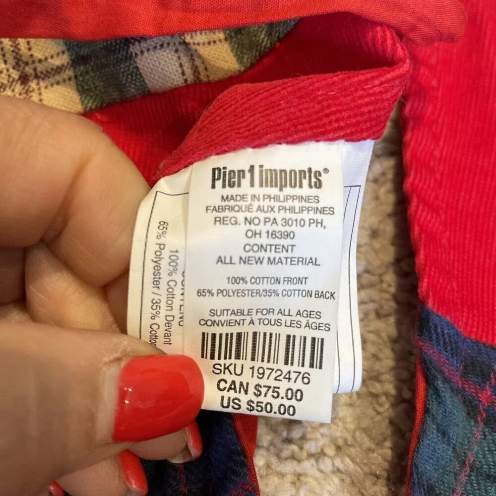 Vintage Pier 1 Christmas Tree Skirt Patchwork Corduroy Denim Jingle Bells 54